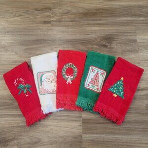 Vtg Hand Fingertip Towel Embroidered Christmas Tree Made USA 5pcs Cannon Bucilla